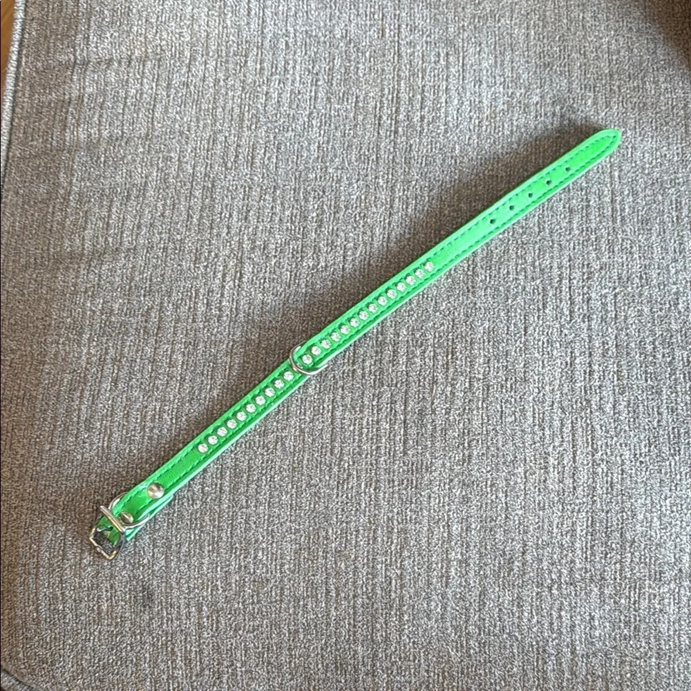 Green Studded Dog Collar, Size Small, rhinestones
